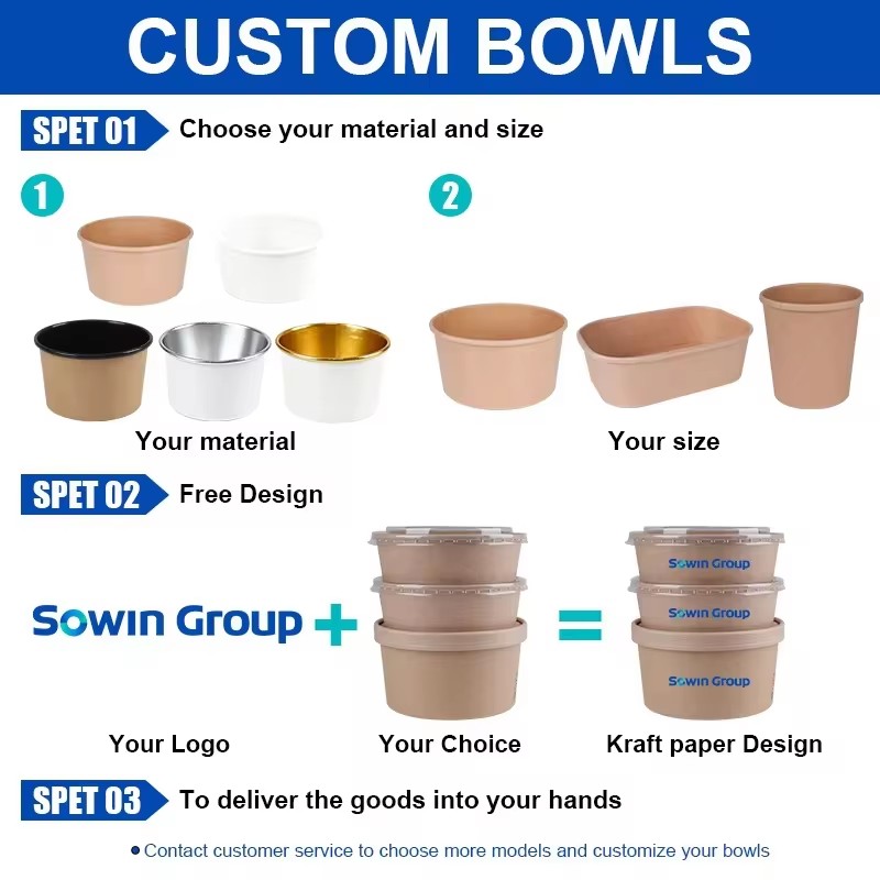Biodegradable Plant Fiber Disposable Salad Bowls Custom logo Embossed Food Grade Takeout Bowls Suitable for Fruits and Meals