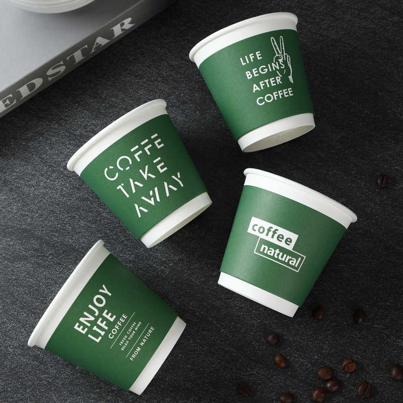 Customized Biodegradable Disposable Ripple Wall Coffee Cups Single And Double Wall Craft Paper Cups With Lids And Sleeves