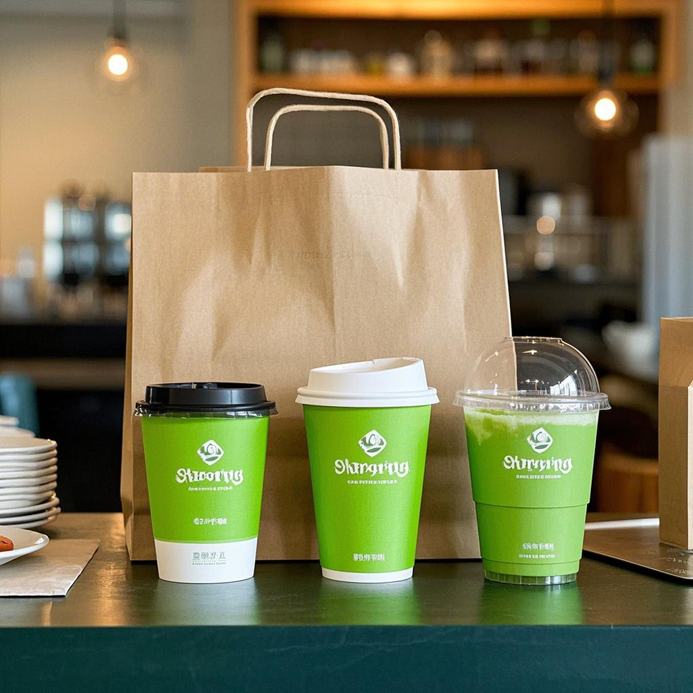 Eco-Friendly Custom Logo Disposable 8oz-16oz Green Flexo CMYK Paper Cups Double Wall Lid For Cafe Use Factory Wholesale Stamping