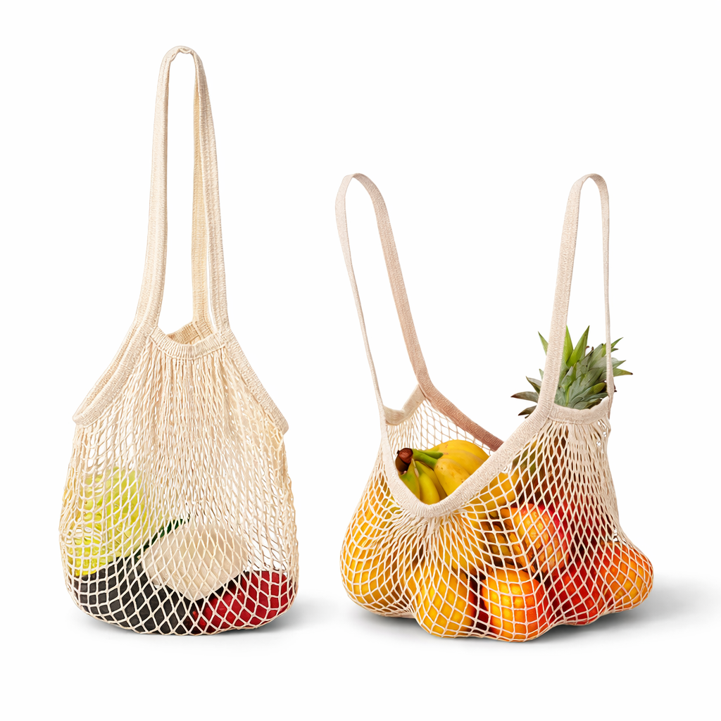 Custom Size Eco Organic Cotton Mesh Net Shopping Shoulder Bag Reusable Vegetable Fruit Packing Food Produce Bag For Promotional