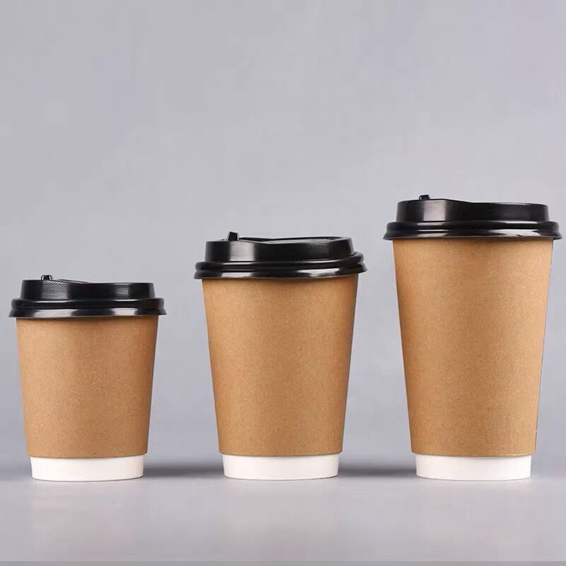 2024 Custom Logo Printed Disposable Double Wall Packaging Paper Cups With Lids 12oz 16oz Coffee Bubble Tea Paper Cups PP Lid
