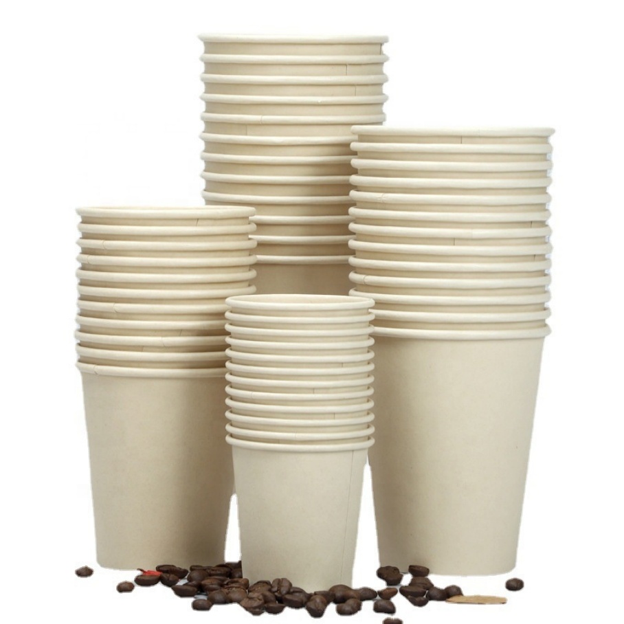 Custom Printed 100% Compostable Eco-Friendly Single Wall Craft Paper Cups Leak Proof Lids 12oz PE Biodegradable Coffee Cups