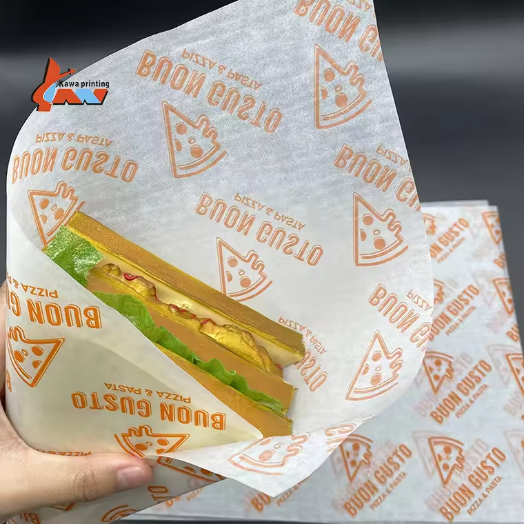 Custom Printed Food Grade Greaseproof Paper Sheets for Restaurant Sandwich Burger Pizza Wrapping Packaging Waterproof Wax Paper