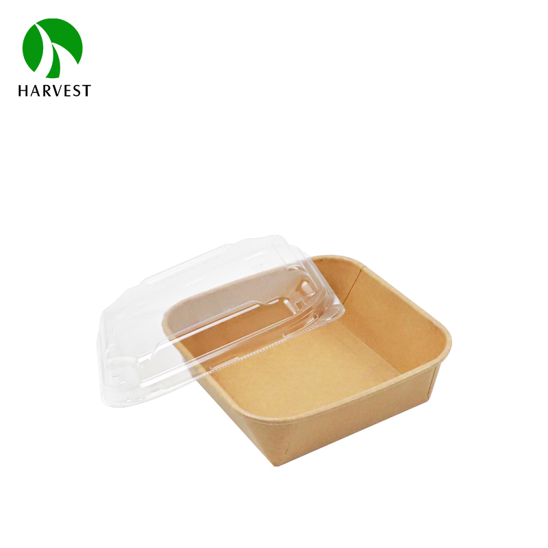 Factory Custom Biodegradable Square Kraft Paper Food Container Take Away Disposable Salad Bowls With Lid