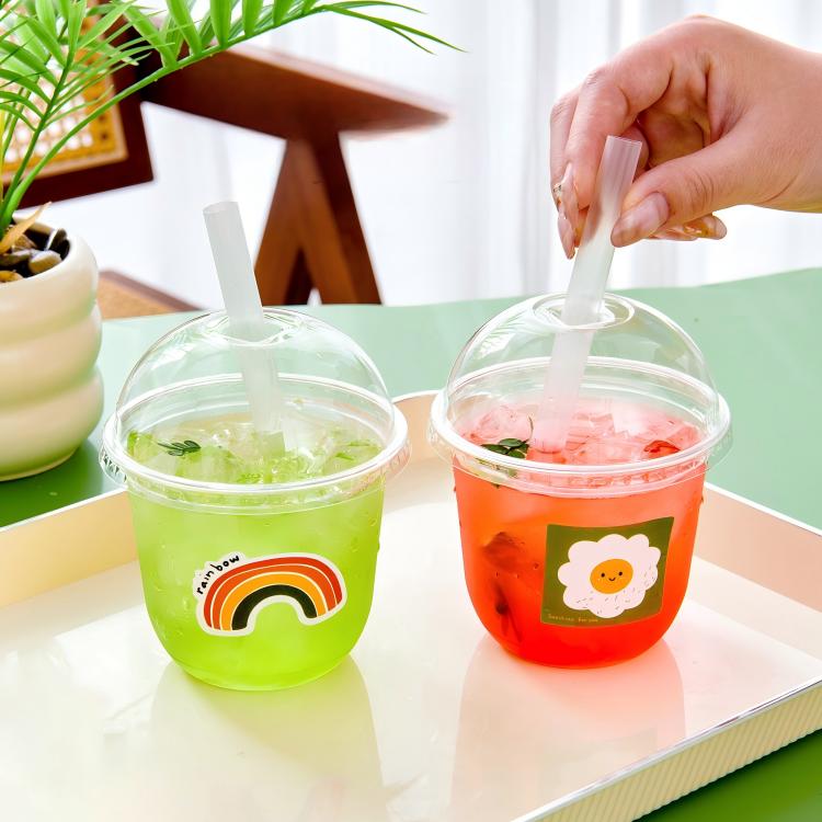 Clear Biodegradable 95MM Disposable Plastic Cups with Lids Straw Freezer Iced Coffee Smoothie Cold Drinks Cup