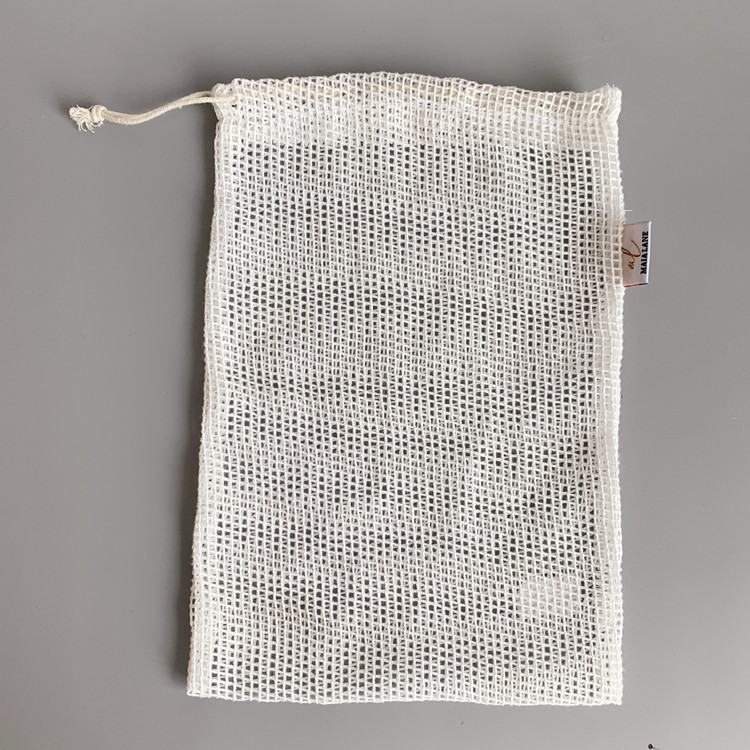Organic drawstring cotton mesh bag front view