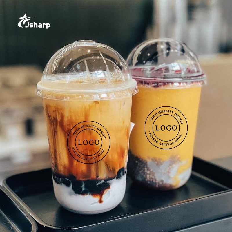 Custom Printed 10/12/14/16/18/20oz Cold Drink PET Cup Disposable Boba MilkTea Bubble Tea Ice Coffee Round Bottom Plastic Cups