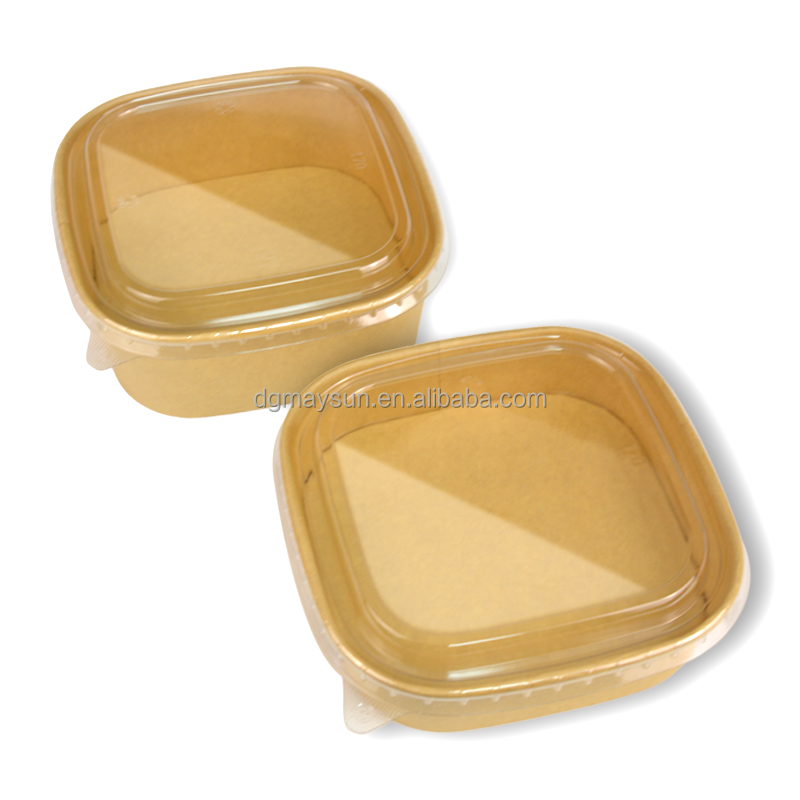 Disposable Round Paper Soup Bowl Rectangle Paper Food Container 750ML Biodegradable Take Away Kraft Paper Salad Bowl
