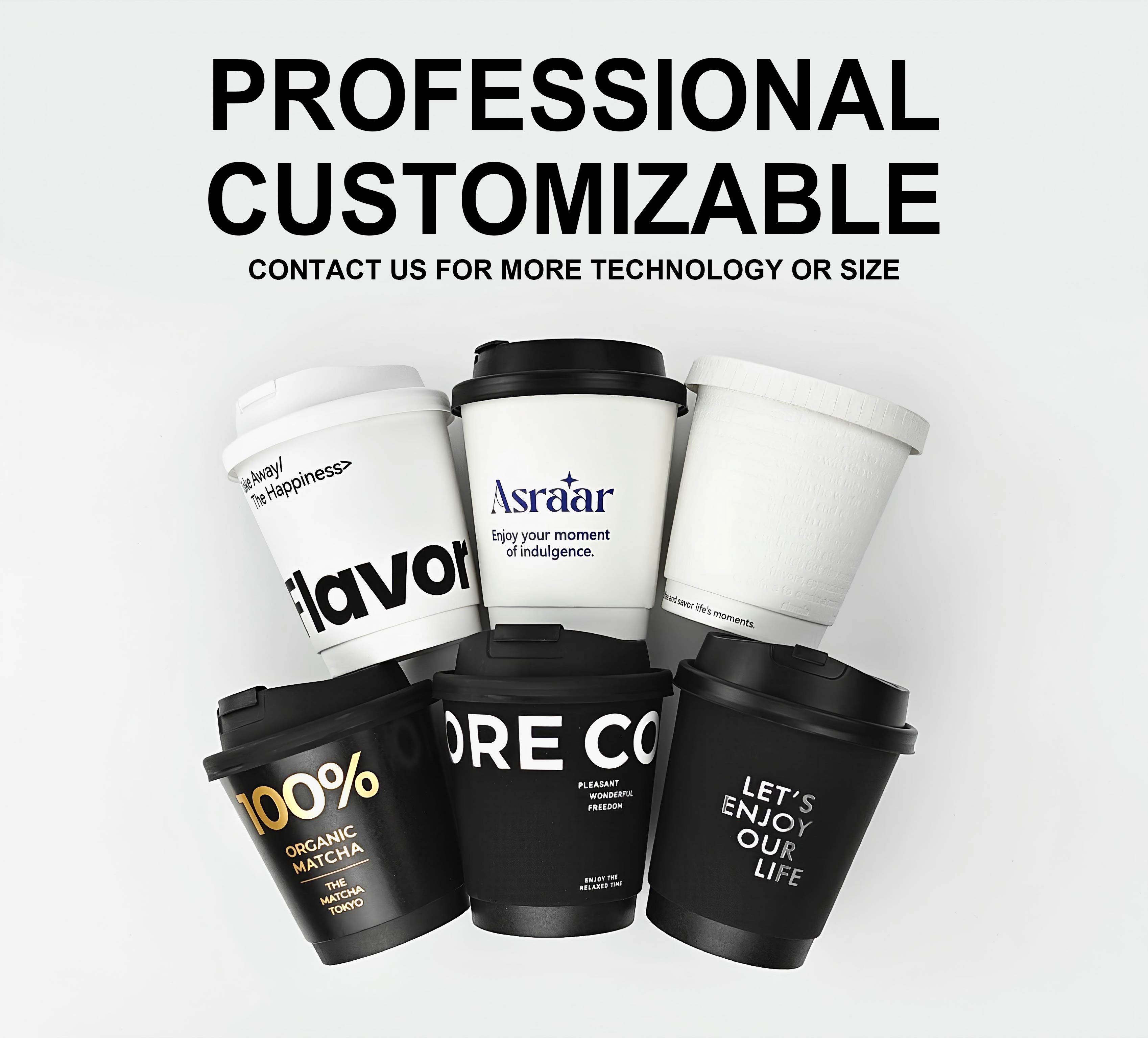 Hot Sale Custom Logo 8oz 12oz 16oz Double Wall PLA Coffee Cup Single Shape Craft Paper Stamping Paper For Hot Drinks For Cafe