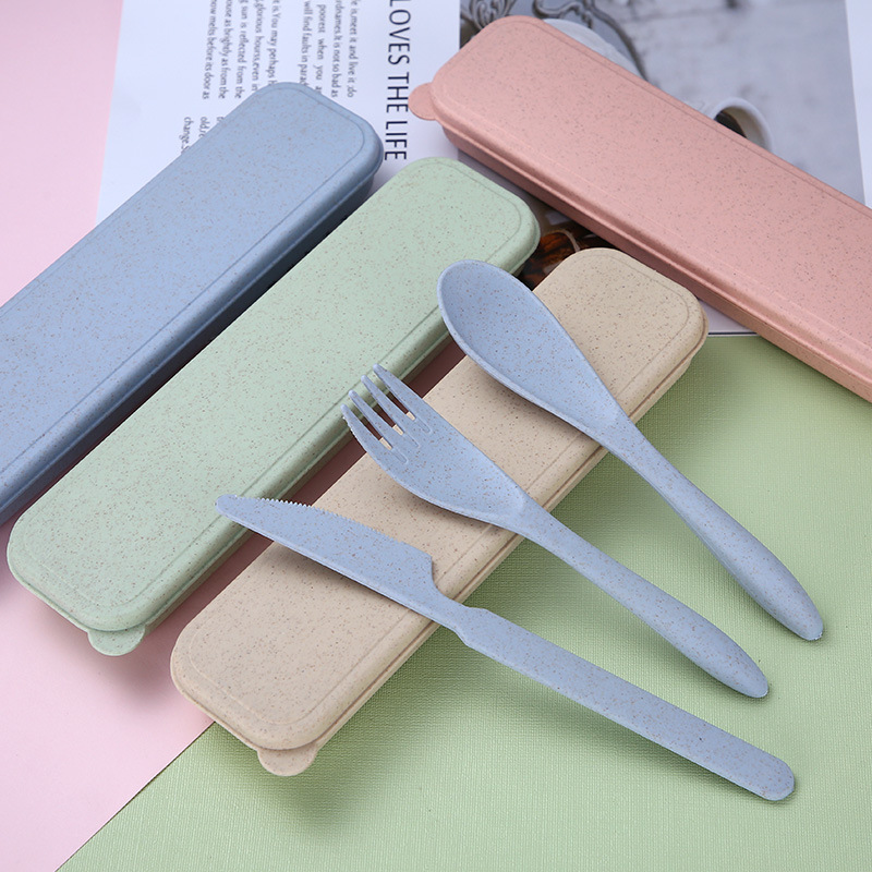 Eco-Friendly Camping Biodegradable Plastic Cutlery Set with Wheat Straw Spoon Fork Knife