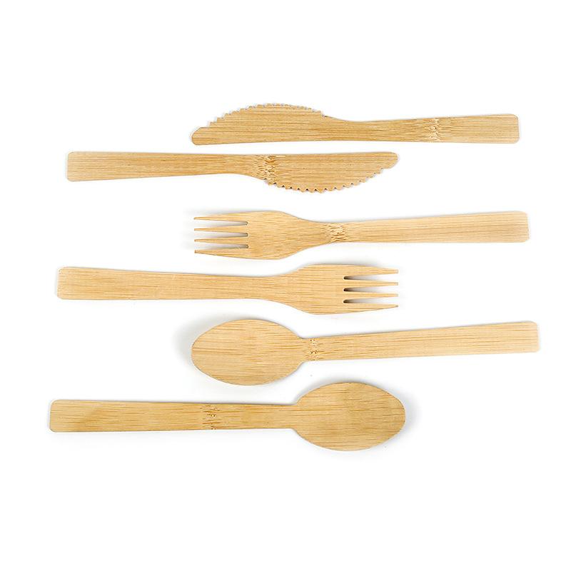 Biodegradable Natural Bamboo Handle Cutlery Disposable Cutlery Set With Bag Compostable Eco-Friendly