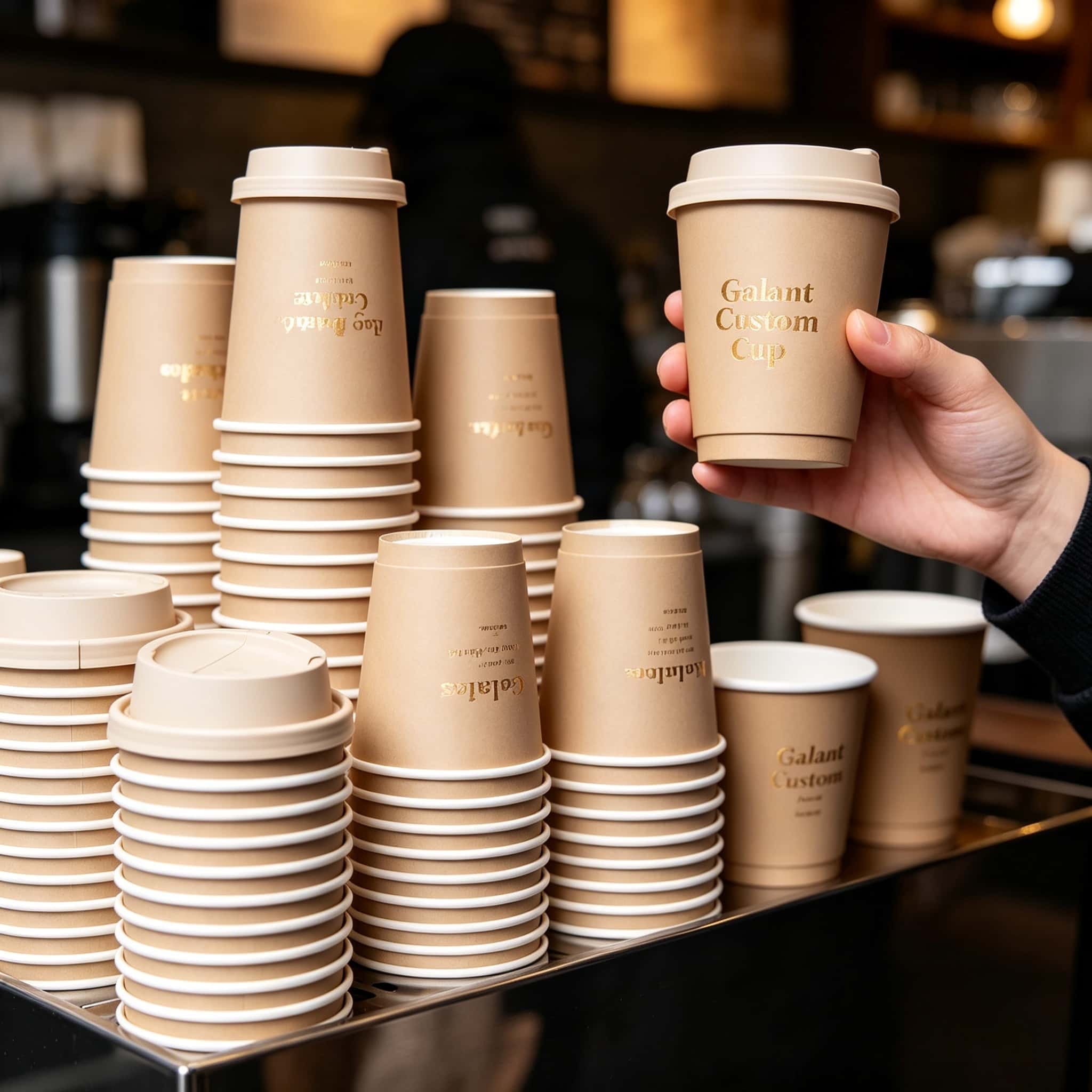 Customized Printing Eco Friendly Gold Stamping Hot Tea Coffee Cups Double Wall Paper Cup with Lids and Sleeves Instant to Go Cup