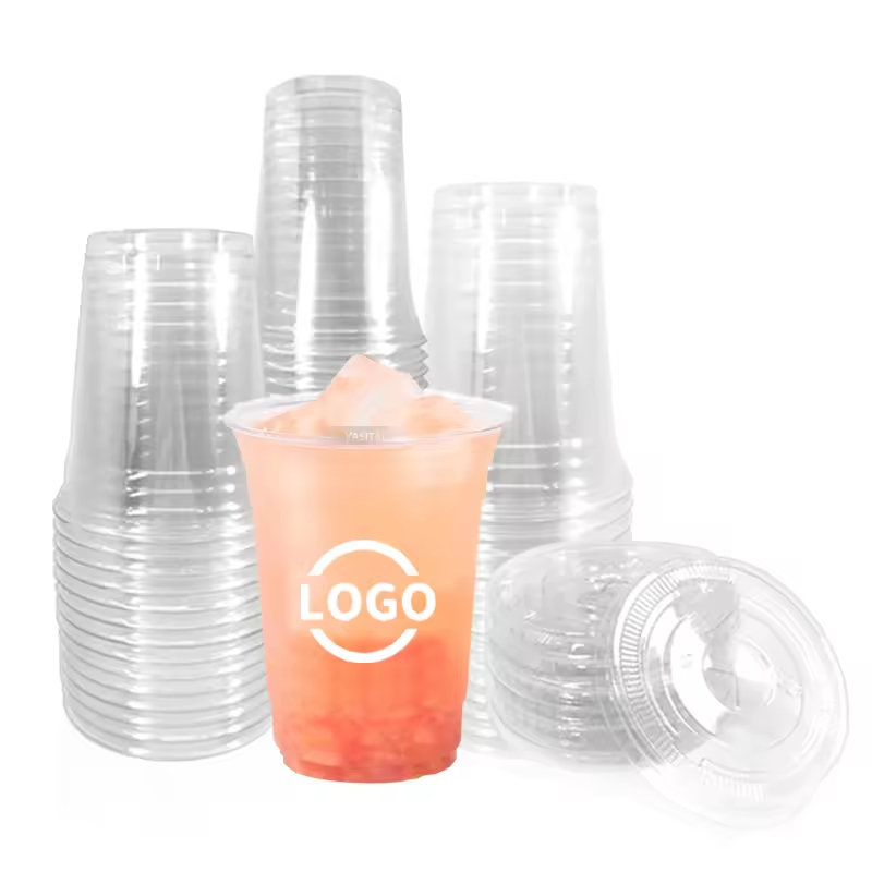 Printing LOGO Plastic PP Pet Cup Caliber 360ml 500ml 700ml Transparent Clear Plastic Cups Bubble Tea Cup With Lid and Straw