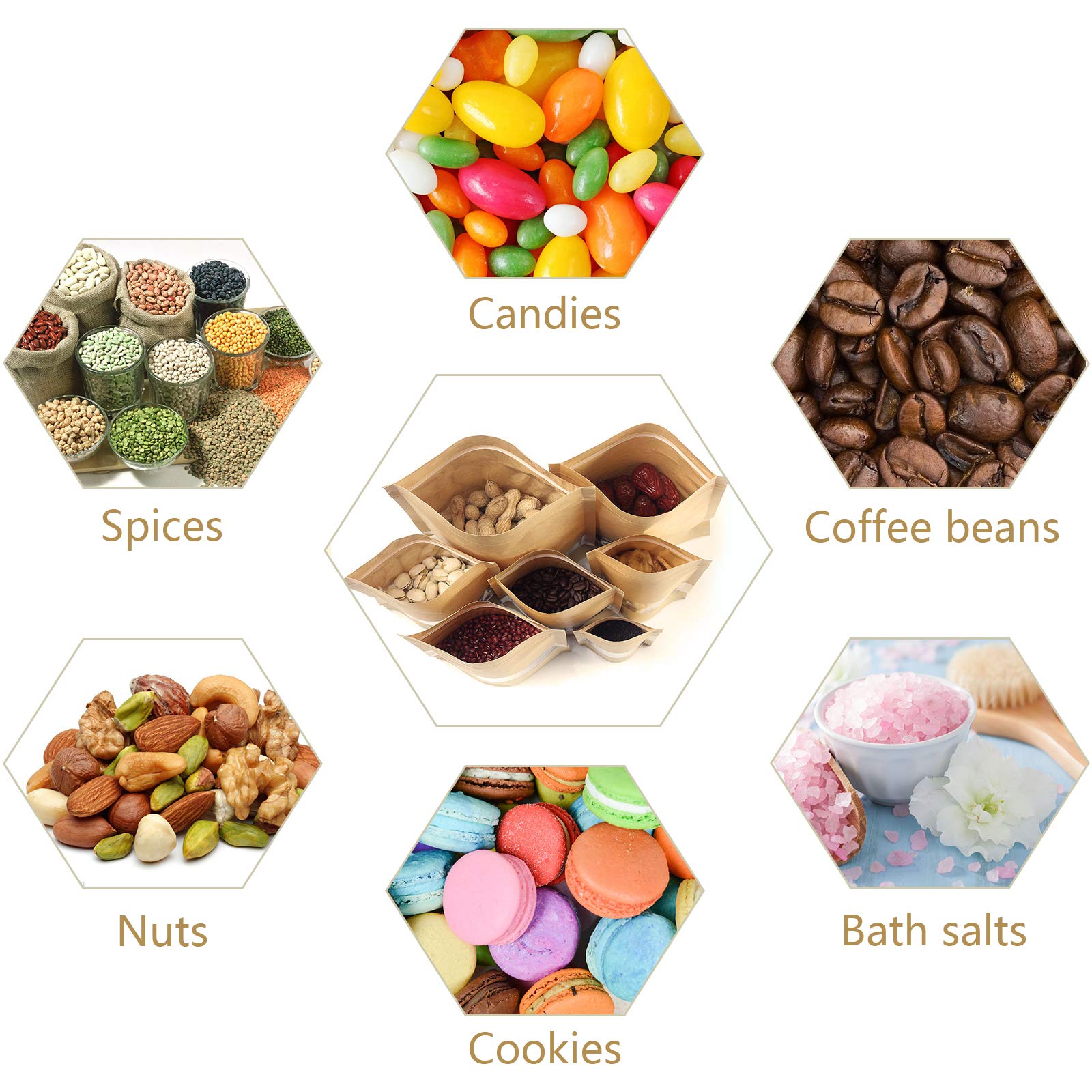 Paper Stand-up Pouches Flat Bottom Ziplock Craft Food Packaging Sack Packets Zipper Frosted Matte Window Kraft Paper Bag
