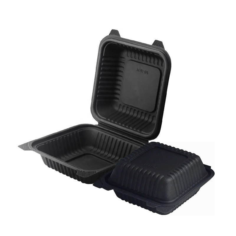 Biodegradable Black Take Out Lunch Box Microwave PLA Compostable Meal Prep Clamshell Container For Sushi Noodles For Packaging