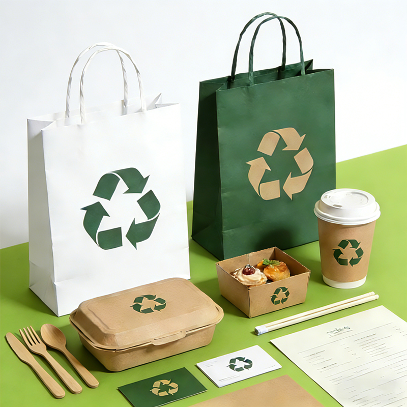 Custom Logo Disposable Takeout Packaging Box Set Personalized Design Coffee Cups and Paper Bags