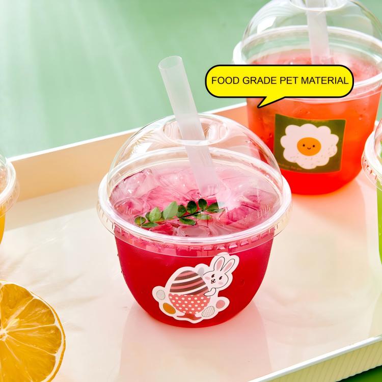 Clear Biodegradable 95MM Disposable Plastic Cups with Lids Straw Freezer Iced Coffee Smoothie Cold Drinks Cup