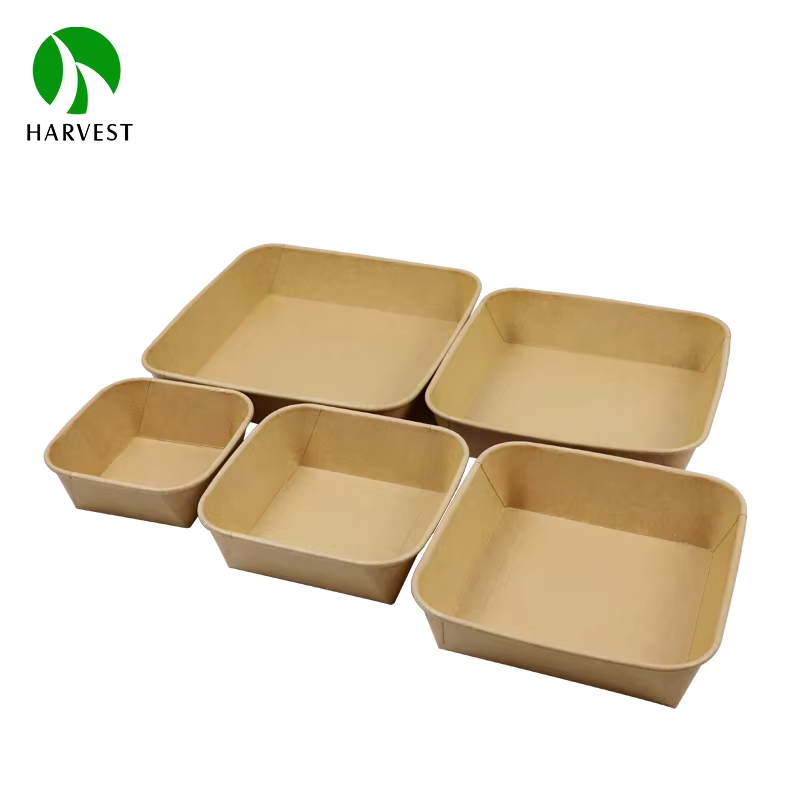 Factory Custom Biodegradable Square Kraft Paper Food Container Take Away Disposable Salad Bowls With Lid