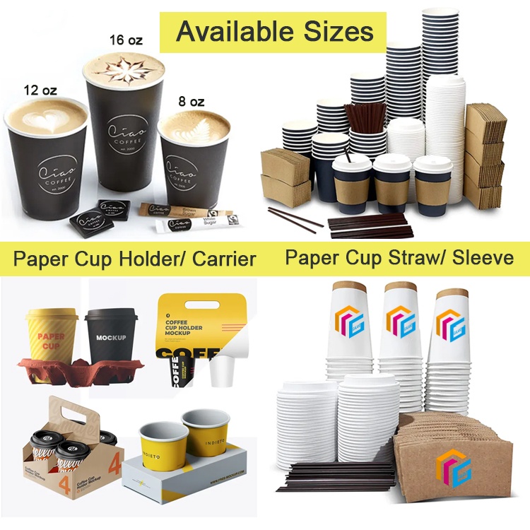 Customized Printing Eco Friendly Gold Stamping Hot Tea Coffee Cups Double Wall Paper Cup with Lids and Sleeves Instant to Go Cup