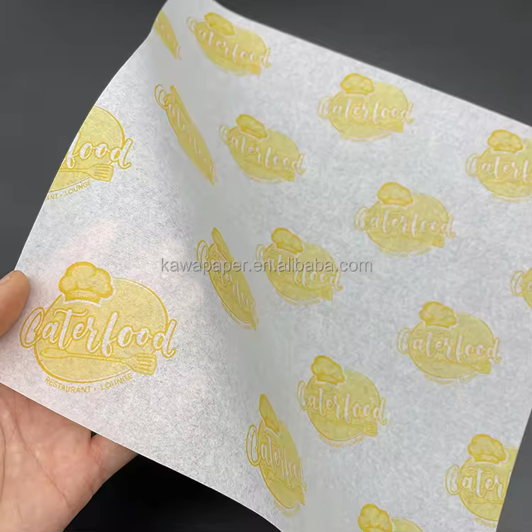 Custom Printed Food Grade Greaseproof Paper Sheets for Restaurant Sandwich Burger Pizza Wrapping Packaging Waterproof Wax Paper