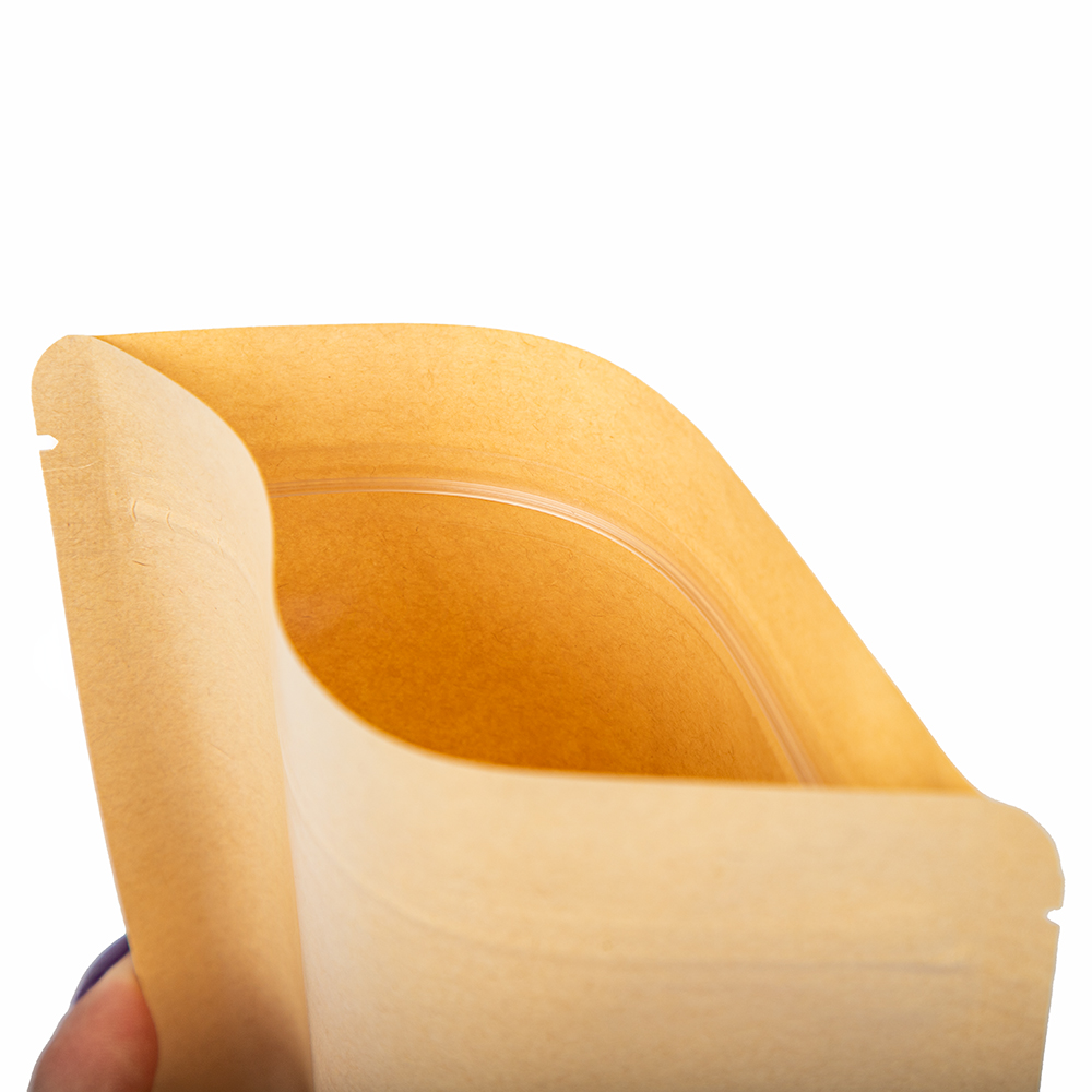 Custom Printed logo Biodegradable Reusable Food Kraft Paper Zipper Bolsas Ziplock Stand up Pouch Bags with clear Window