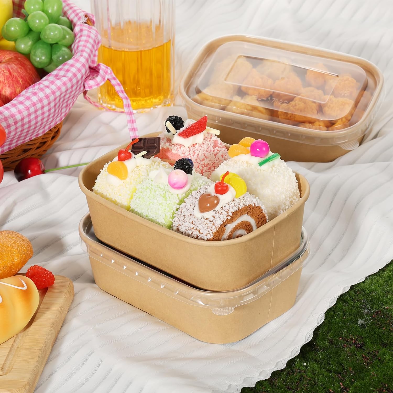 Eco-Friendly Biodegradable Recyclable Disposable 500ml-1500ml High Quality Kraft Paper Salad Bowl Lid Hot Food Container