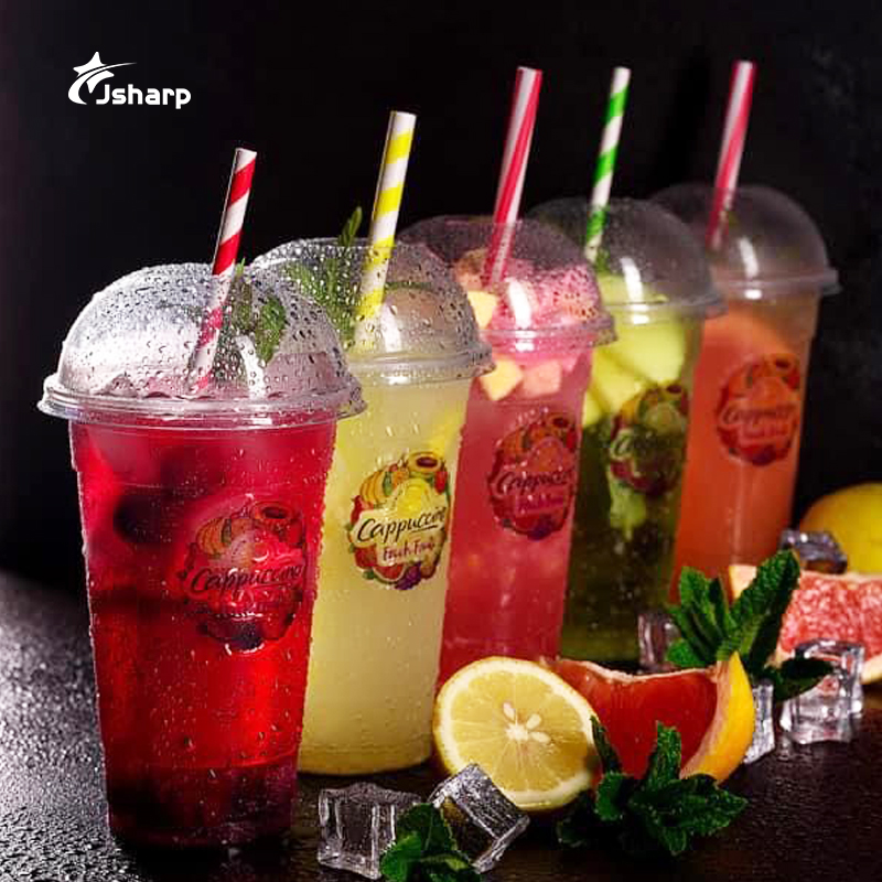 12oz 16oz 20oz 24oz Custom Logo Personalized Cold Drinking Disposable Plastic Cup PET Clear Plastic Cups With Lids