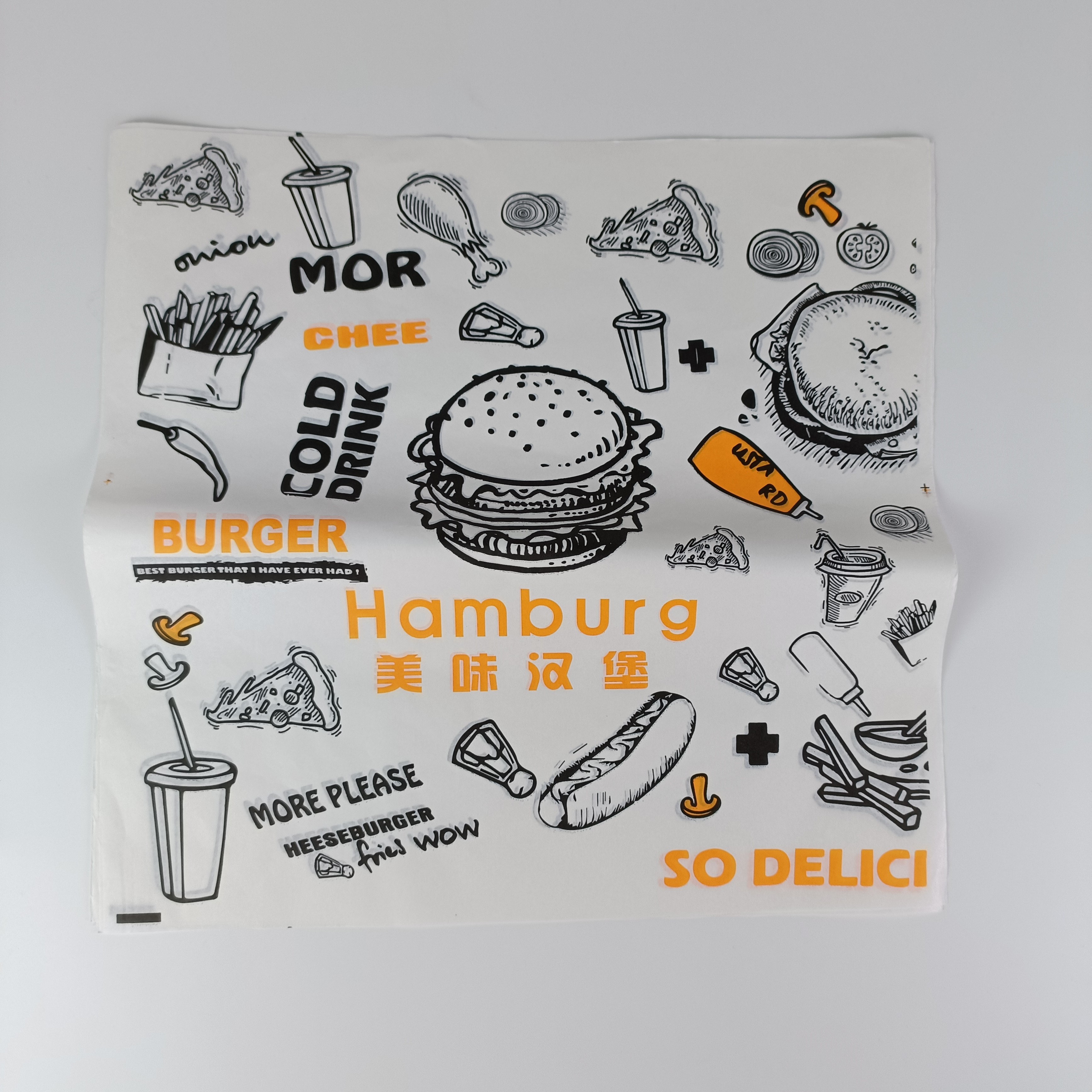 Customized Food Grade Greaseproof Bees Wax Paper Coated Sandwich Deli Wrap with Custom Logo Printed for Pizza