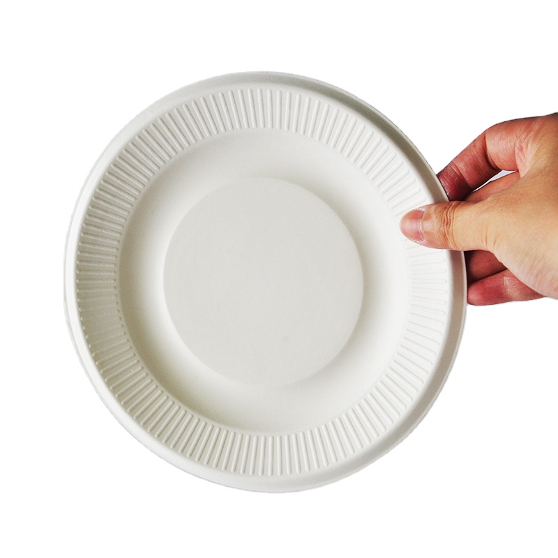 China Manufacturer 7Inch Disposable Sugarcane Fiber &amp; Bagasse Paper Plates With Lid White Compost Home Certified Warmpack Brand