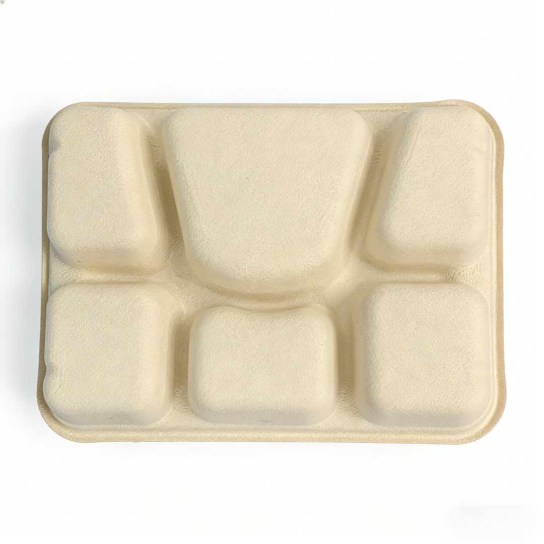 Kingwin Divided Compostable Bagasse Sugarcane Tray 6 Compartment Bagasse Eco Friendly Plates