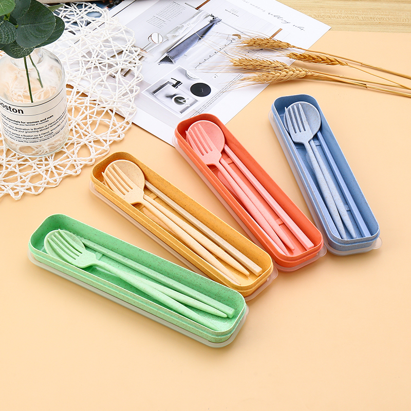 Eco-Friendly Reusable Biodegradable Cutlery Set Travel Wheat Straw Spoon Fork for Giveaways
