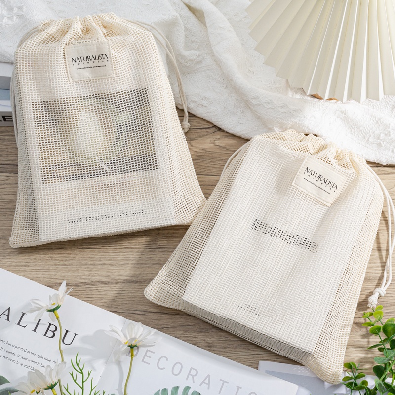 Small Recyclable Cotton Mesh Bag With Drawstring Tableware And Pillow Packaging Net Bag