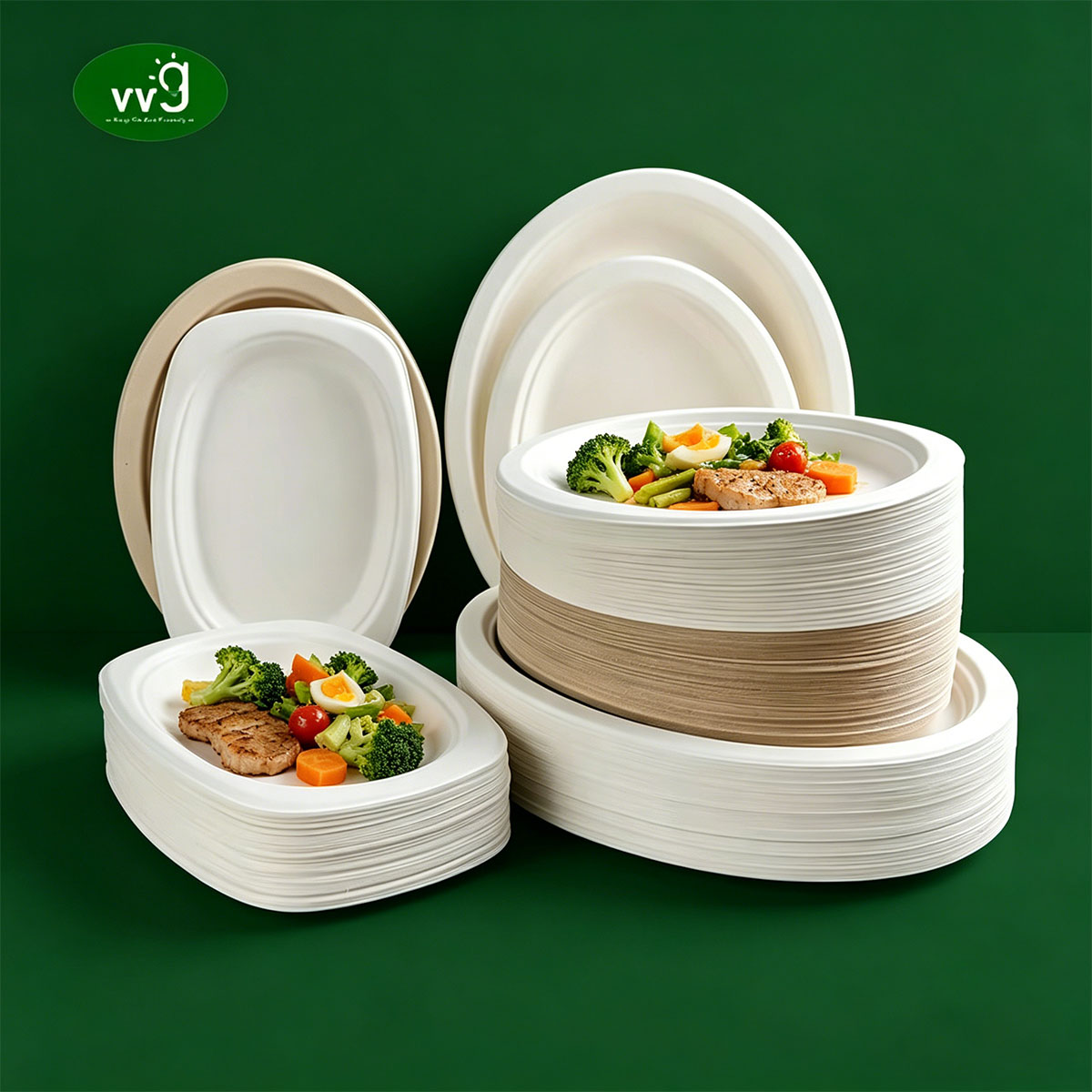VVG Eco Disposable Oval Sugarcane Bagasse Plates Biodegradable Compostable Paper Plates for BBQ Camping Party Commercial Use