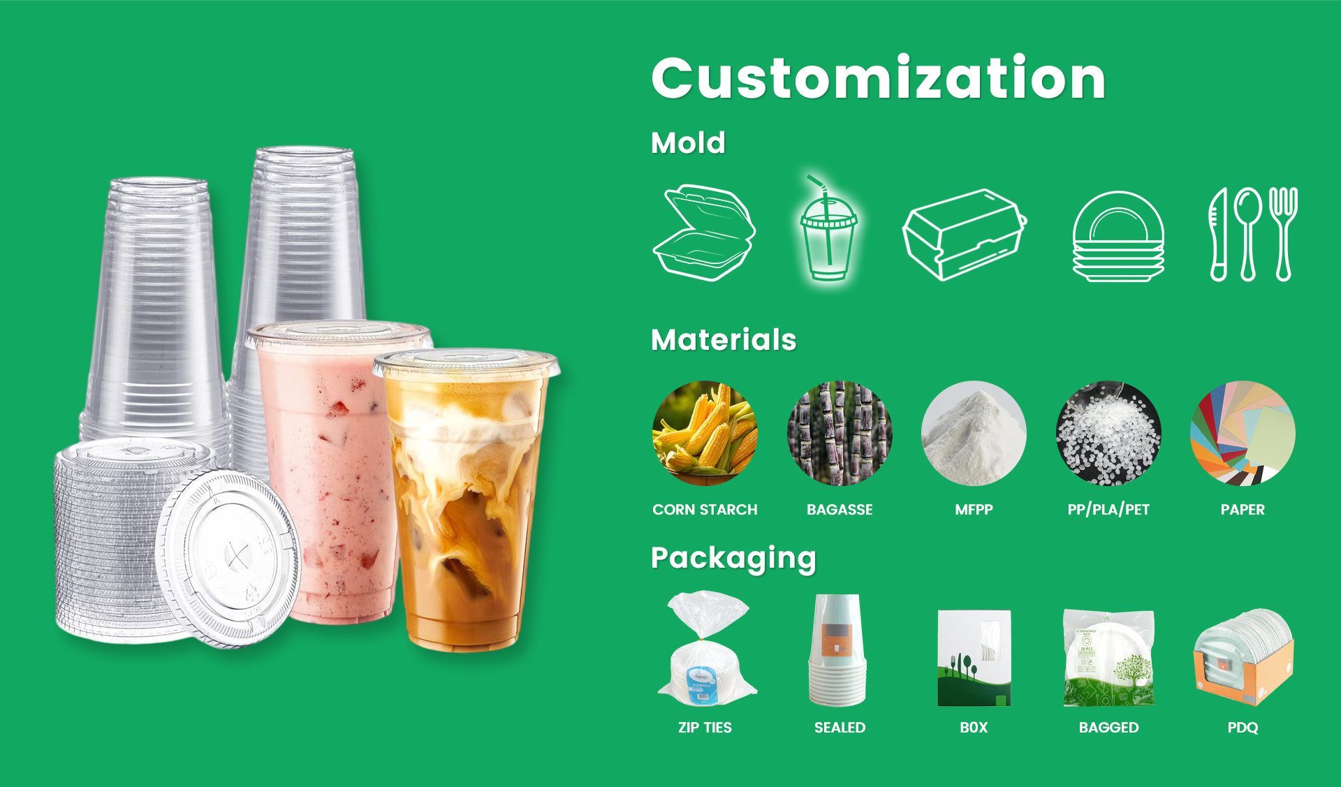 Trendz Biodegradable Plastic PLA Cold Drinks Cups 12/16/24oz Eco-Friendly Compostable Plastic Cups for Bubble Tea, Iced Coffee