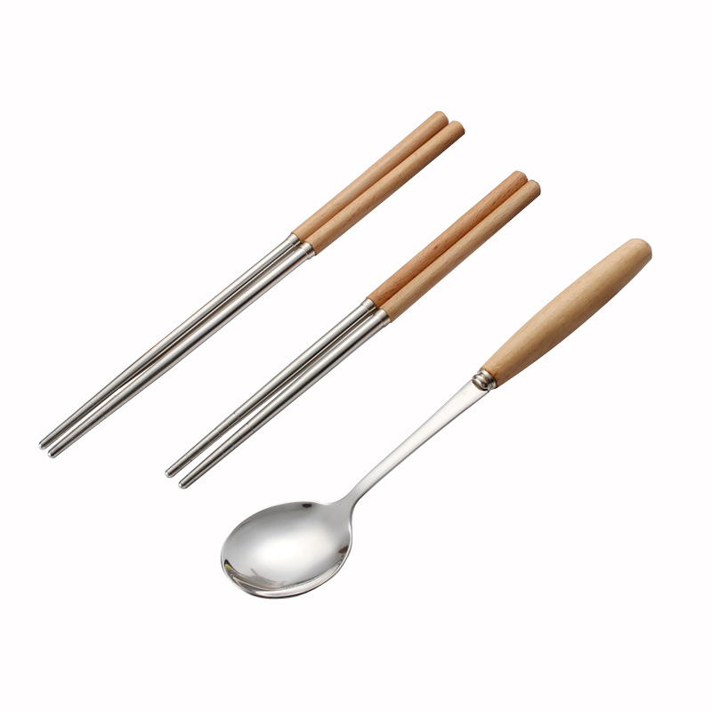 Eco-Friendly Eec Certified Reusable Stainless Steel Cutlery Set Mirror Polished Fork Knife Spoon Parties Casual Use Wooden