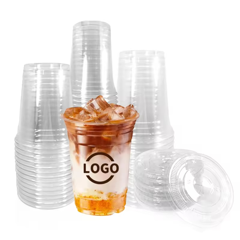 Printing LOGO Plastic PP Pet Cup Caliber 360ml 500ml 700ml Transparent Clear Plastic Cups Bubble Tea Cup With Lid and Straw