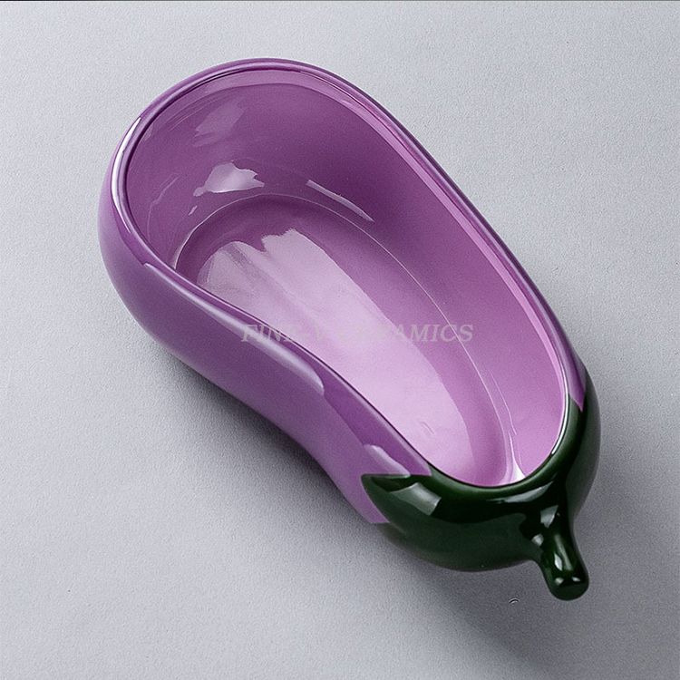 Custom LOGO Vegetable Shaped Snack Bowls Microwave Dishwasher Oven Available Creative Eggplant Styling Ceramic Salad Bowl