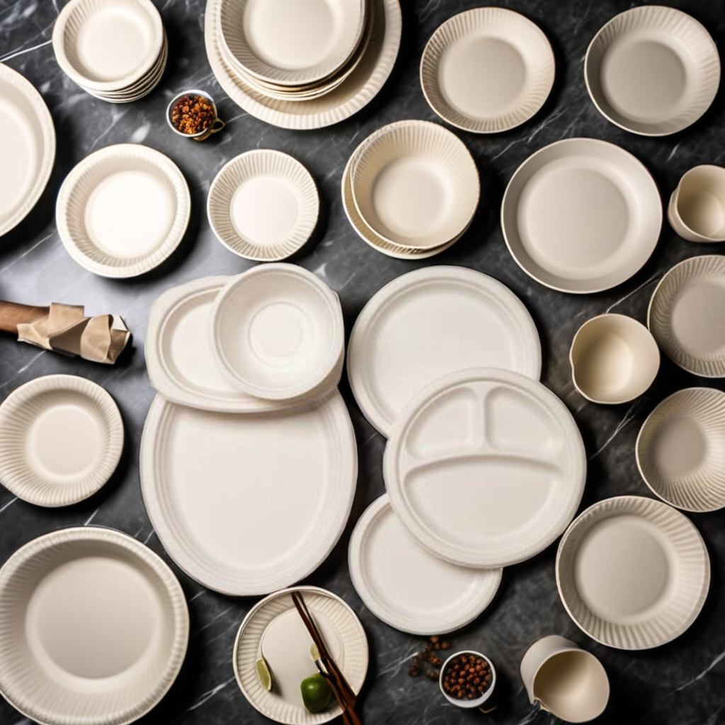 Eco-Friendly Plant-Based Compostable Sugarcane Bagasse Fiber Pulp Disposable Tableware Salad Bowls Plates Paper Tray Packaging