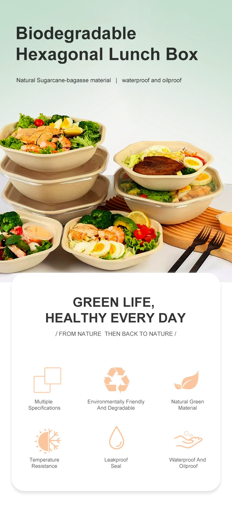 Disposable Environmentally Friendly Sugarcane Paper Biodegradable Lunch Box Salad Bowl with Embossing 90-Day Degradation