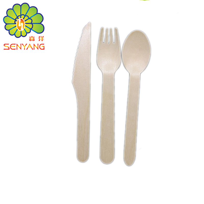 Eco-friendly Wooden Cutlery16cm Disposable Knife Spoon and Fork Biodegradable Wooden Bamboo Disposable Cutlery Set