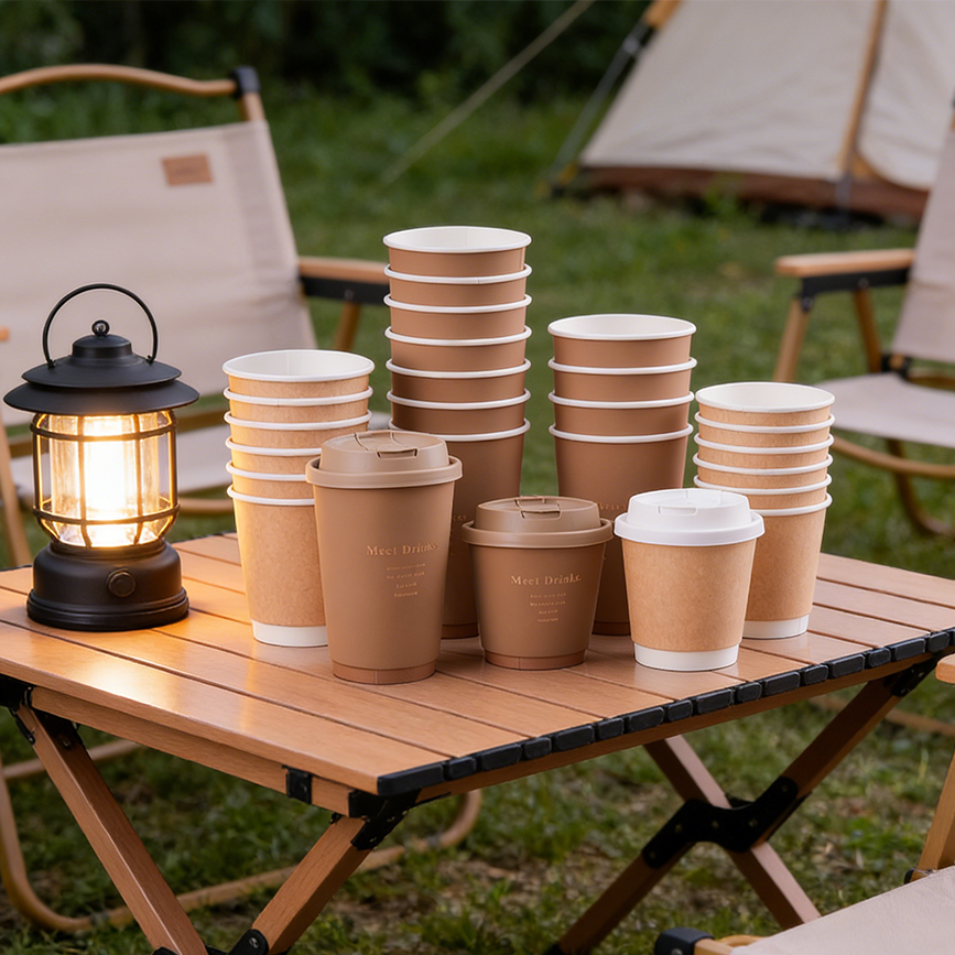 Custom Logo Biodegradable Double-Wall Disposable Coffee Cup Take-Away Lid Waterproof Single Shape Paper Cup for On-The-Go Use