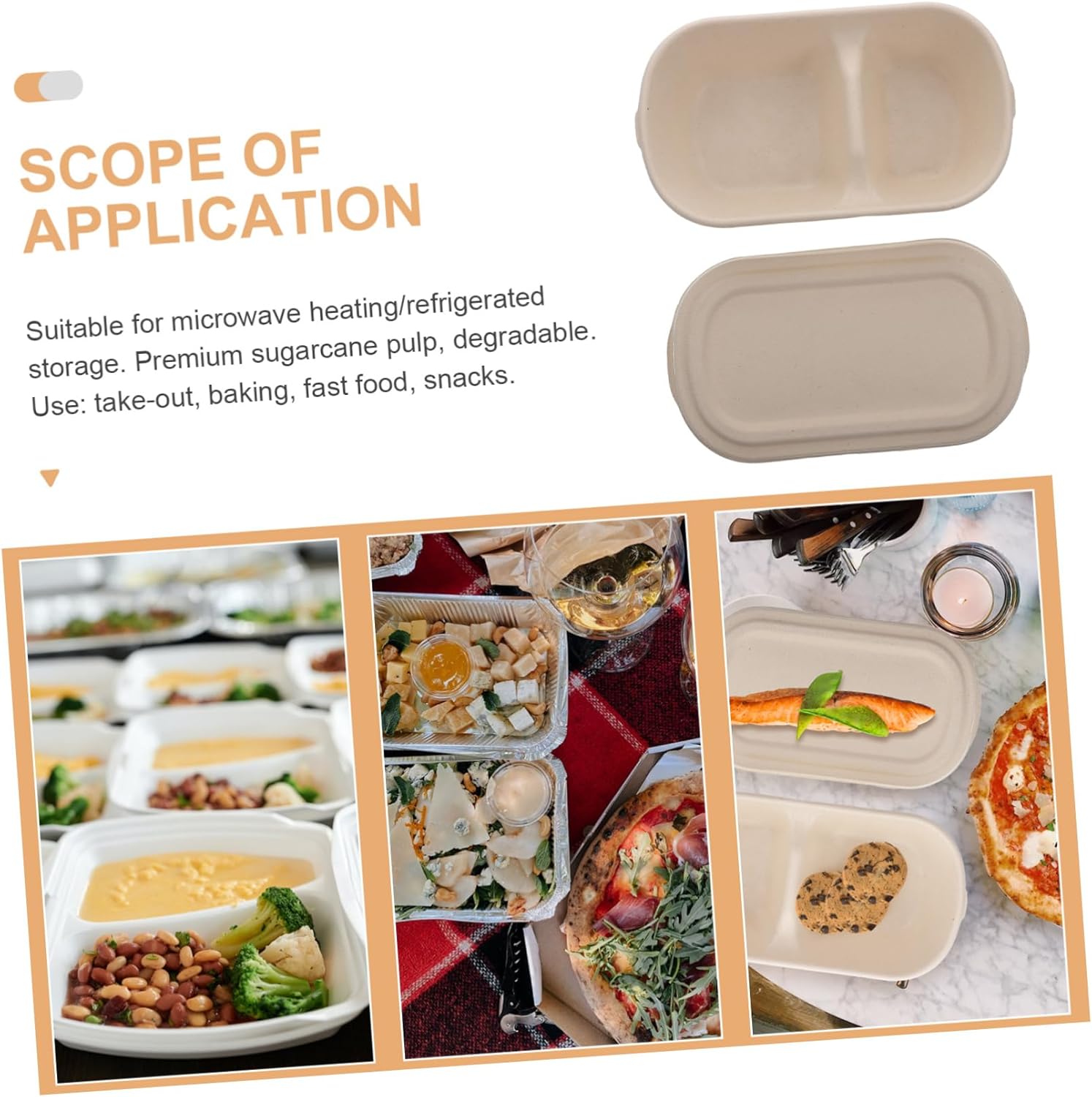 Disposable Biodegradable Food Container Take Out Lunch Boxes Environmentally Friendly Sugarcane Pulp Paper Bento Packaging