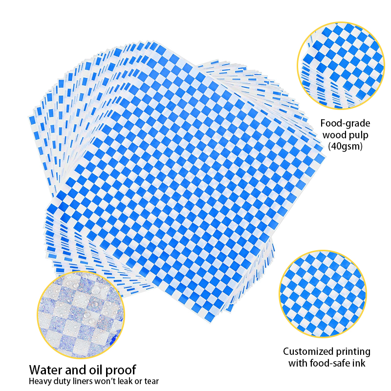 Grease Resistant Red Checkered Sandwich Wrapping Liner Paper for Plate Greaseproof Wax Paper Wrap for Burger