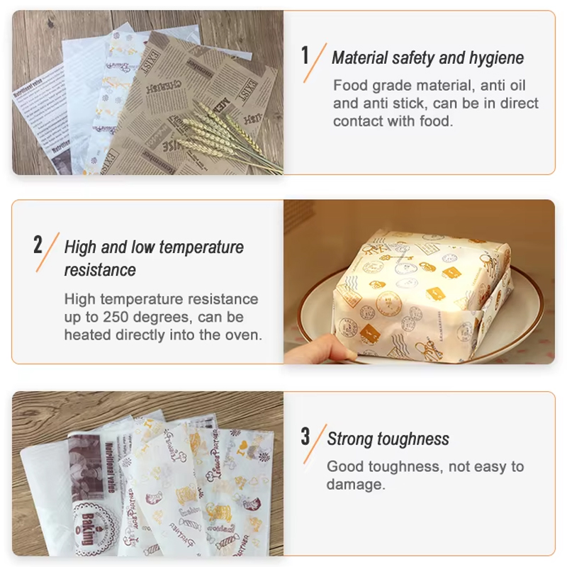 Customized Printed Brand and Size Food Grade Materials Greaseproof Paper Burger Wrapping Paper
