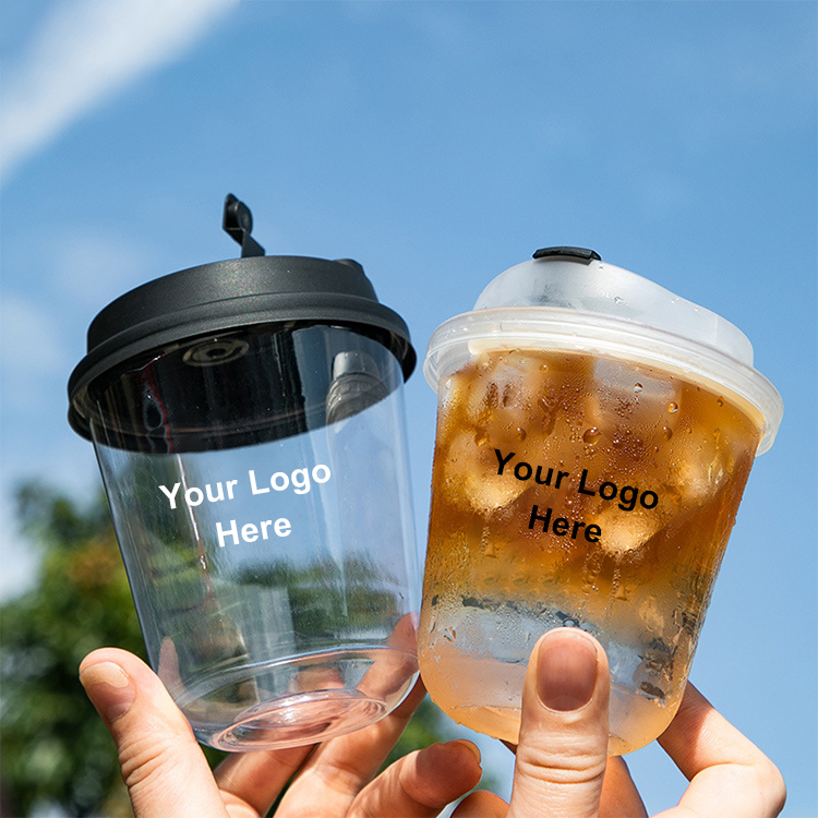 Cundao Custom Logo Printed 12/14/16/18/20oz U Shape PET Disposable Cold Drink Boba Tea Ice Coffee Plastic Cups With Lids