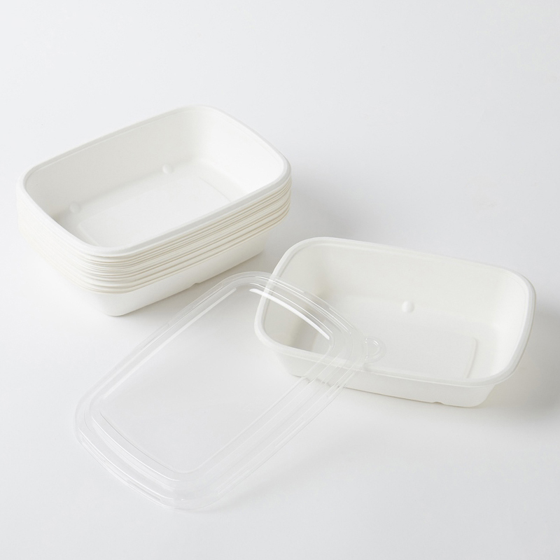 200ml 500ml Biodegradable Eco Disposable White Sugarcane Round Food Container with Lid Microwave Safe 9''/10''/12'' Sizes