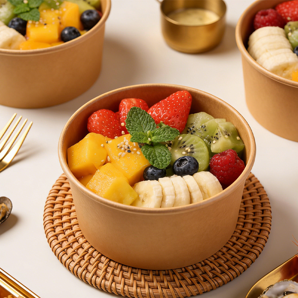 900ml Hot Selling Kraft Paper Bowl with Lid Food Grade Take Away Packaging Container Biodegradable Food Packaging