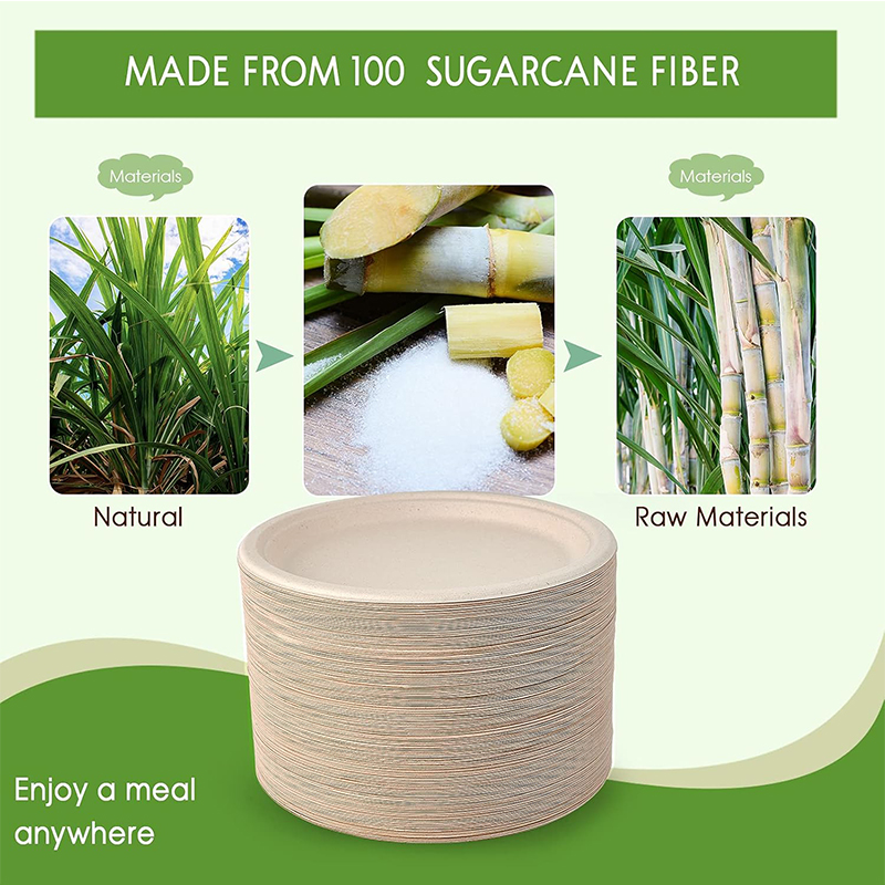 Bagasse Natural Biodegradable Eco-Friendly Sugarcane Paper Plates 10 Inch 100% Compostable Heavy-Duty Disposable Paper Plates
