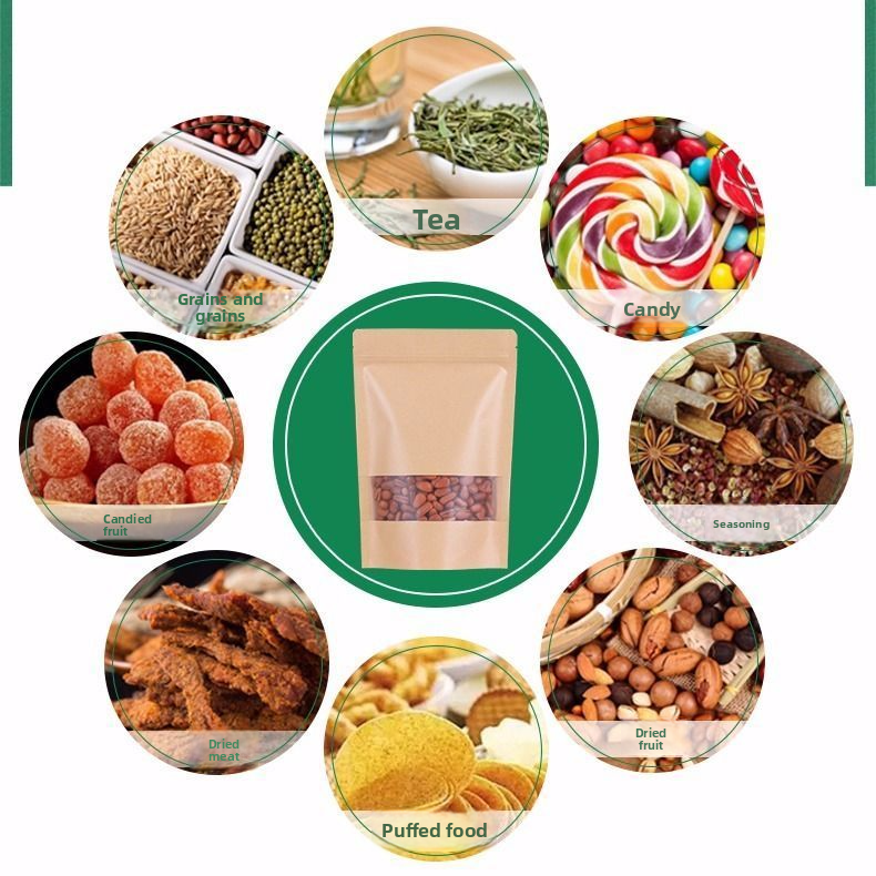 Commercial Bopp Kraft Pouch Stand Up Kraft Paper Food Packaging Food Kraft Paper Bag With Transparent Window