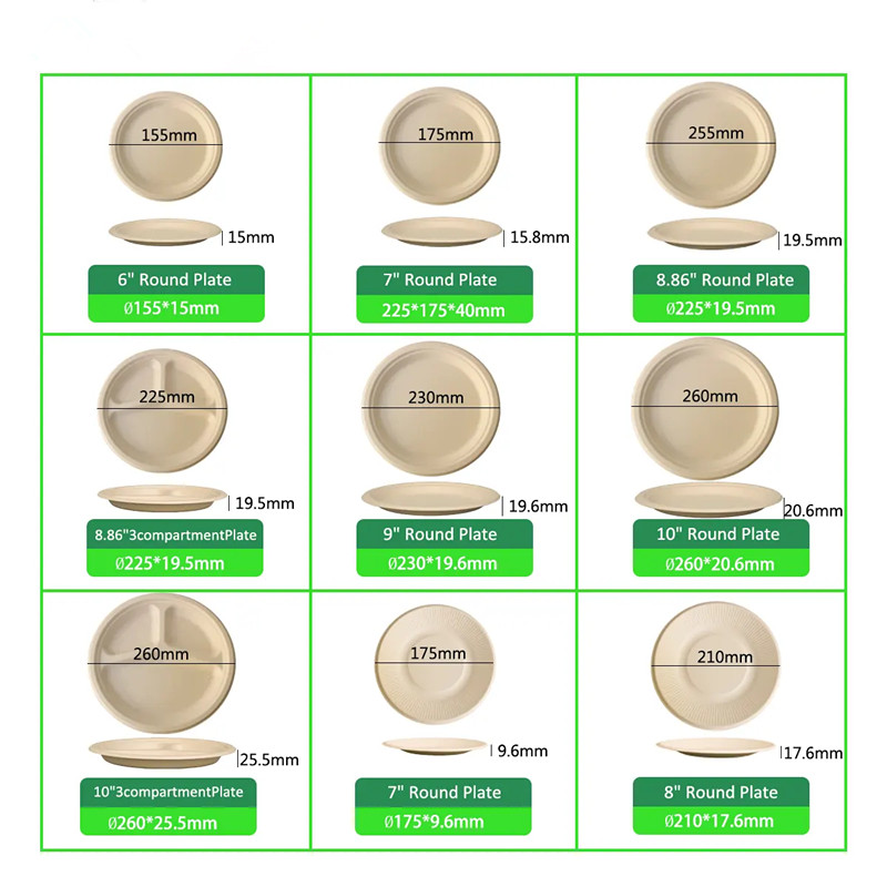 100% Compostable Disposable Paper Plates Heavy Duty Eco-Friendly Biodegradable Sugarcane Bagasse Dinner Plates For Party
